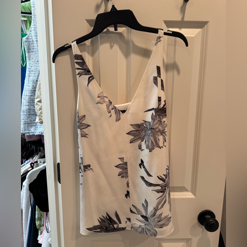 Tibi White and Gray V-Neck Top